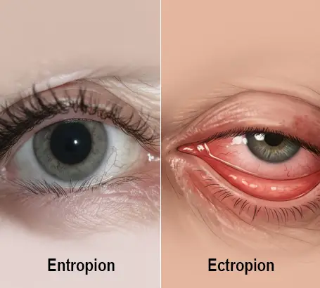 Eyelids turning inward (entropion) or outward (ectropion)
