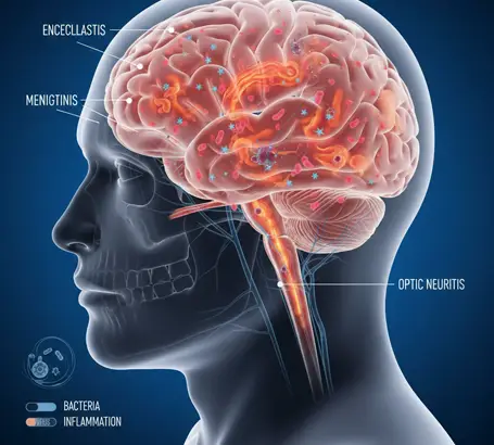 Infections involving the brain or optic nerve